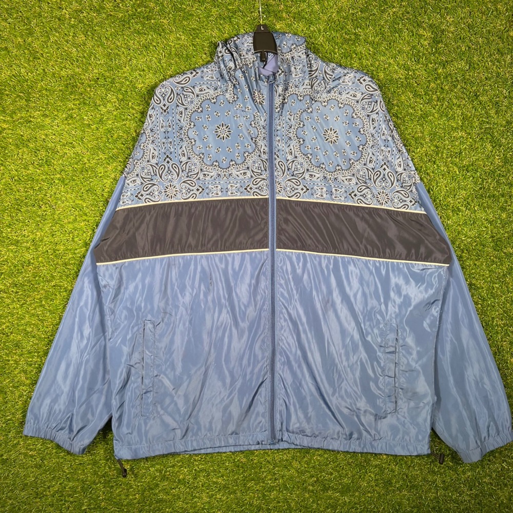Original Use Mens XL Blue Paisley Bandana Print Full Zip Hooded‎ Windbreaker